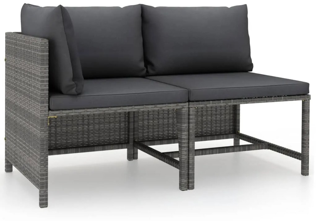 vidaXL 2-delige Loungeset met kussens poly rattan grijs