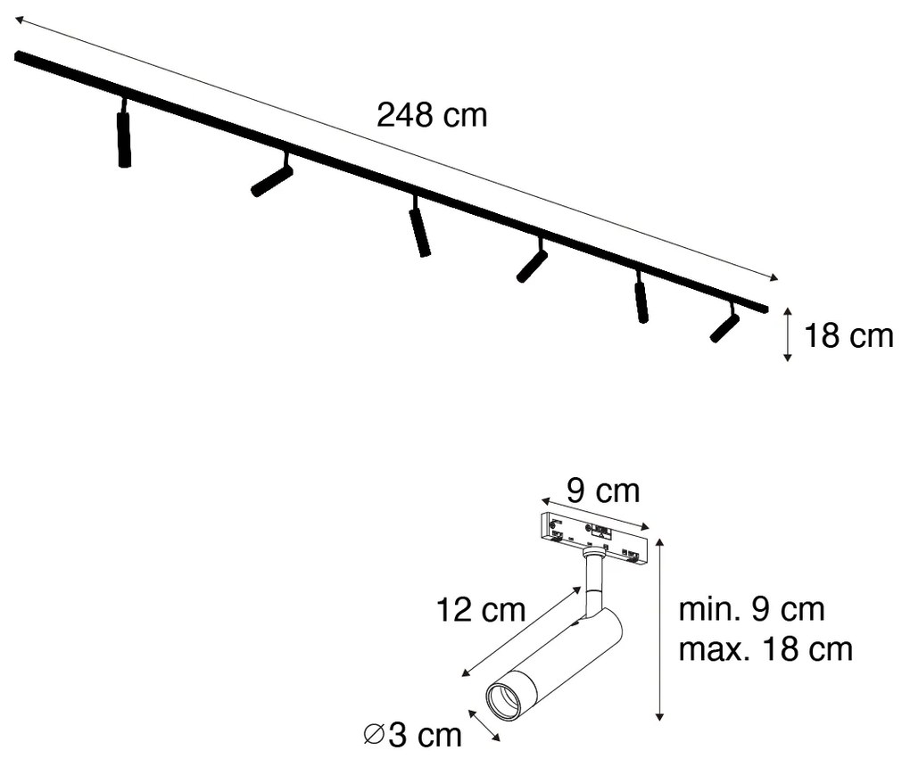 Modern railsysteem met 6 Spot / Opbouwspot / Plafondspots zwart 1-fase - Slimline Uzzy G9 Binnenverlichting Lamp