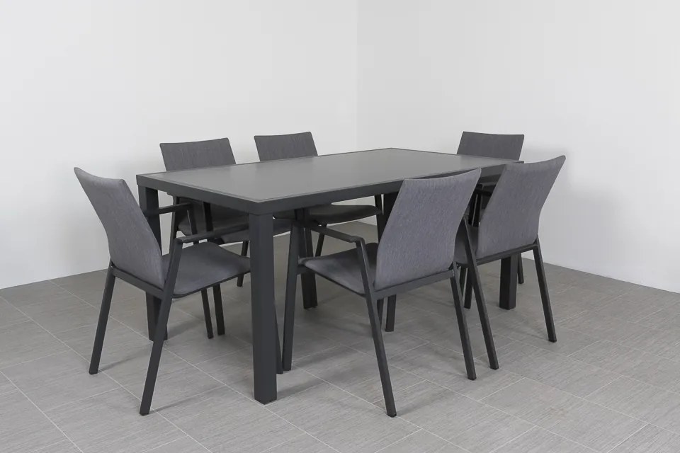Lima/Alma 6-persoons stapelbare tuinset 160x90 cm. - Antraciet