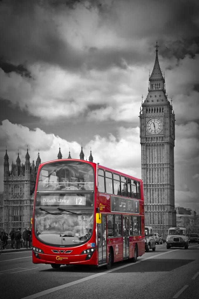 Kunstfotografie LONDON Houses Of Parliament & Red Bus, Melanie Viola, (26.7 x 40 cm)