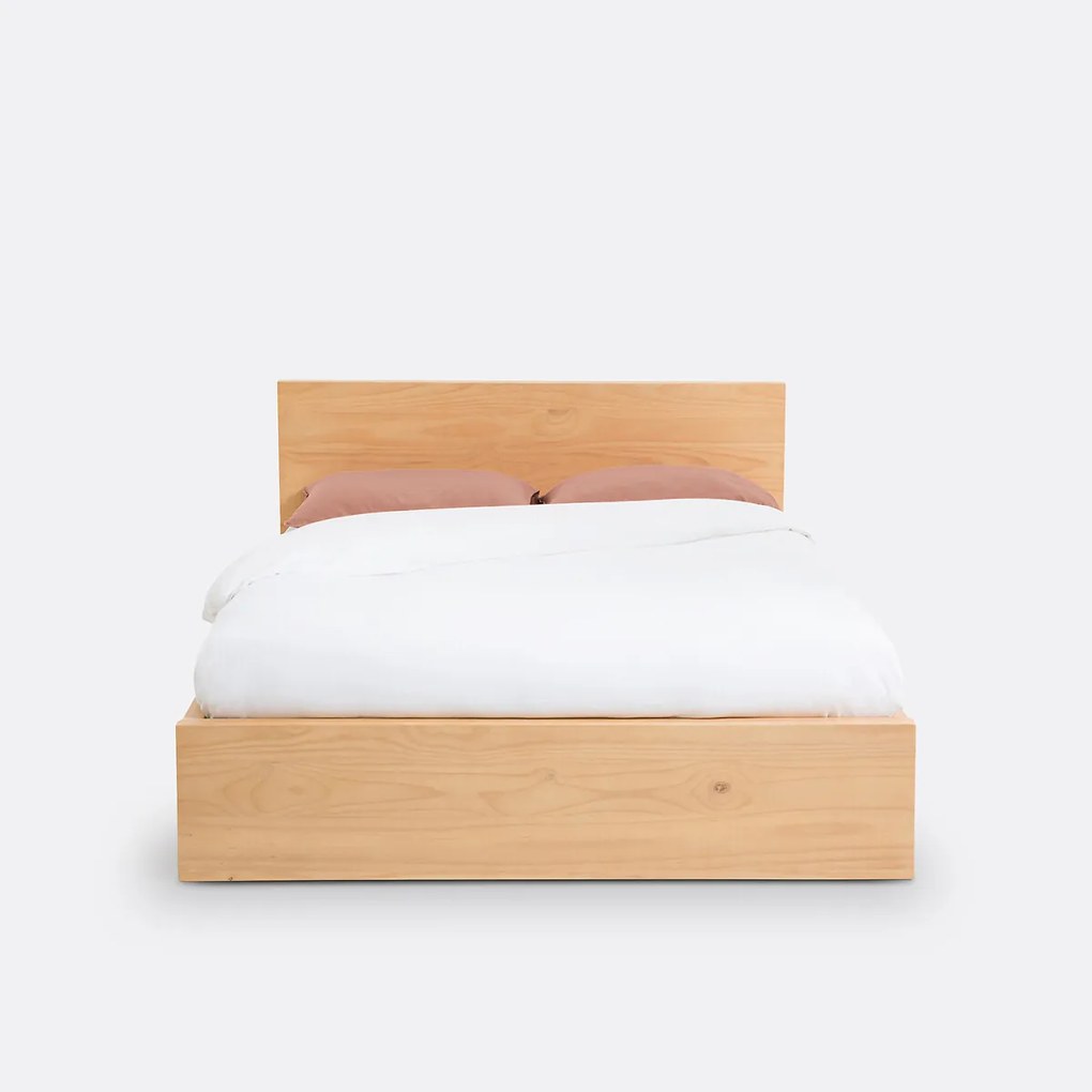 Bed in geborsteld massief dennenhout, Jalun