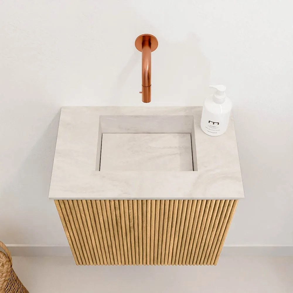 Mondiaz Joya DLux 40cm toiletmeubel oak met wastafel faye midden zonder kraangat ostra