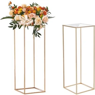 VEVOR Set van 2 vierkante bloemenkrukken 28 x 28 x 80 cm Bloemenstandaard IJzeren bijzettafel Moderne bloemenzuil Acryl laminaat plantenkruk Plantenstandaard Metalen standaard voor decoratie van bars Hotels Cafés