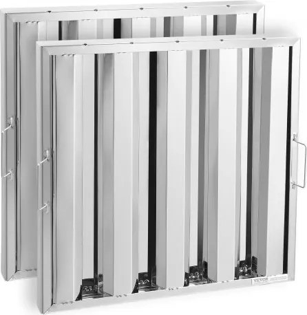 VEVOR Commerciële Afzuigkapfilter 493 x 493 x 45 mm Roestvrijstalen Restaurant Afzuigkapfilter voor Vetbestendige Commerciële Keukenafzuigkappen, 4 Groeven, 2-Pack
