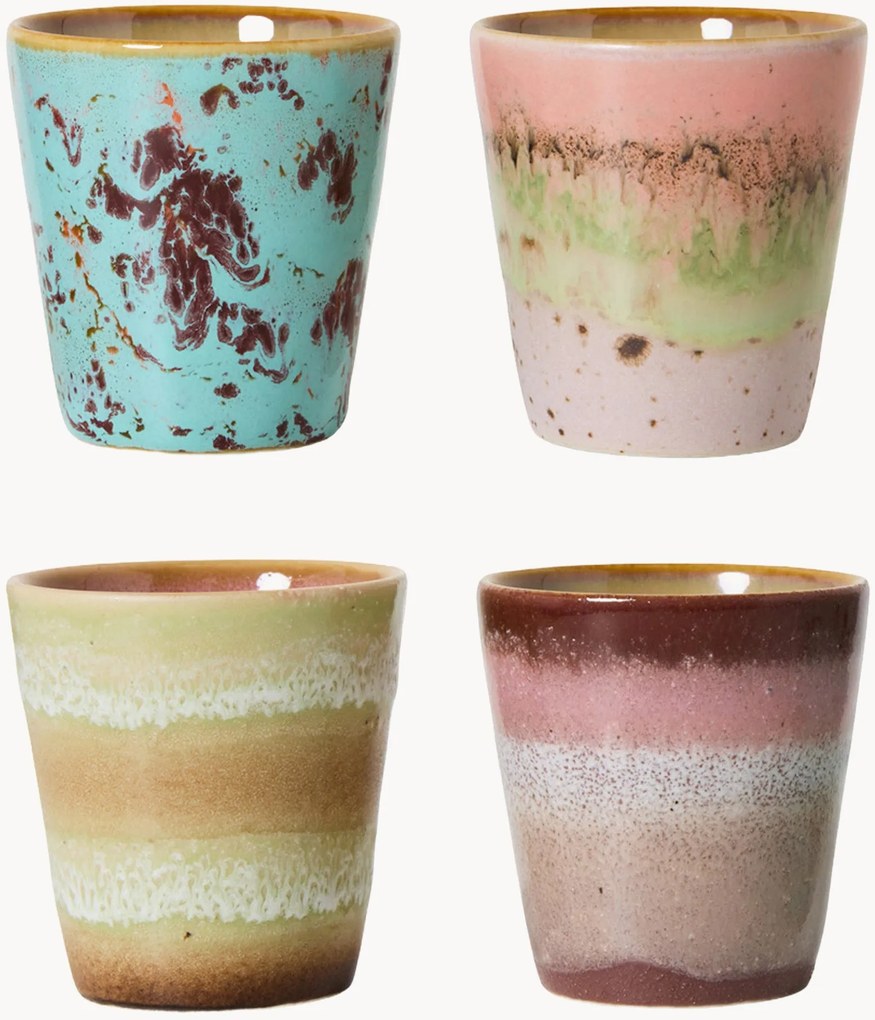 Handgemaakte espressokopjes 70's met reactief glazuur, 4-delig