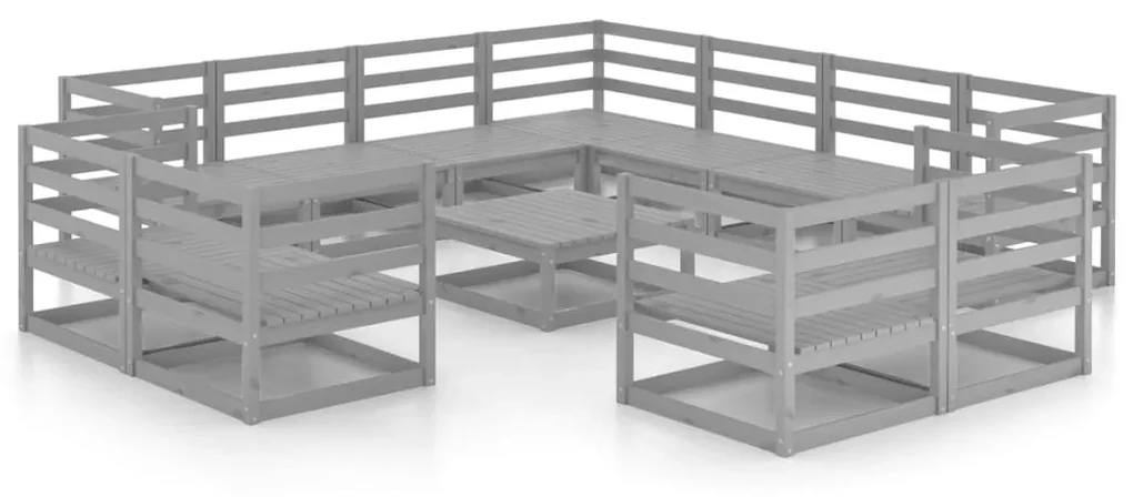 vidaXL 12-delige Loungeset massief grenenhout grijs