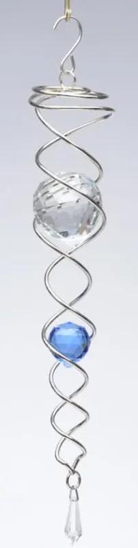 Wind Spinner Kristal staart Blauw 34cm, wind vanger, Twister Facet geslepen glazen kogels zilver/blauw - RVS