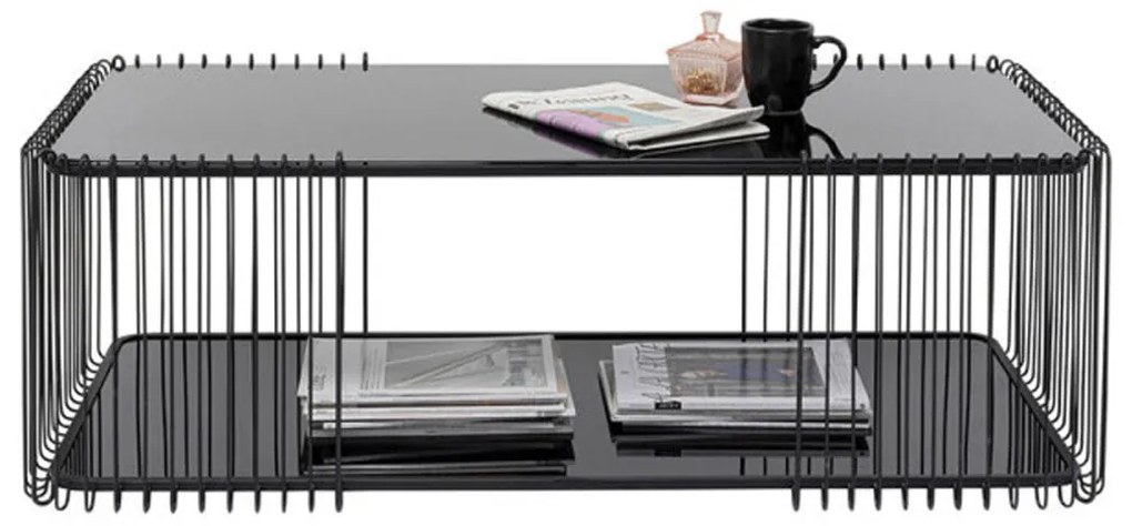 Kare Design Wire Double Rechthoekige Salontafel Met Glasplaat Zwart - 119.5 X 60cm.
