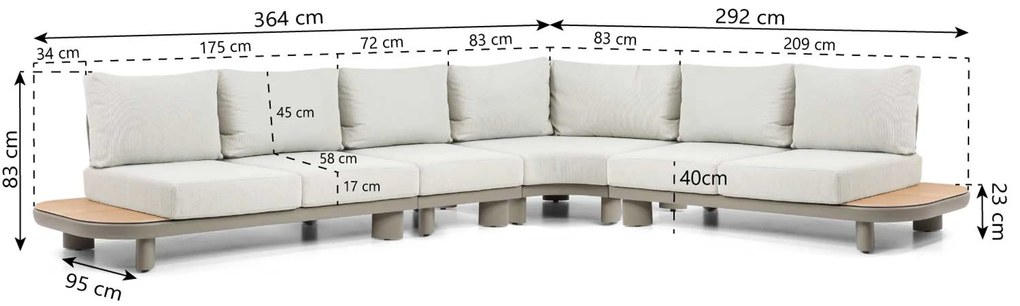 Hoek loungeset 6 personen Aluminium/Rope /Teak Taupe  Santika Furniture Santika