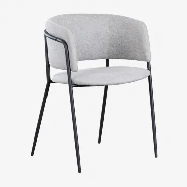 Set Van 4 Eetkamerstoelen Met Armleuningen, Bekleed Nalon Zwart & Stof Lichtgrijze & Stof - Sklum