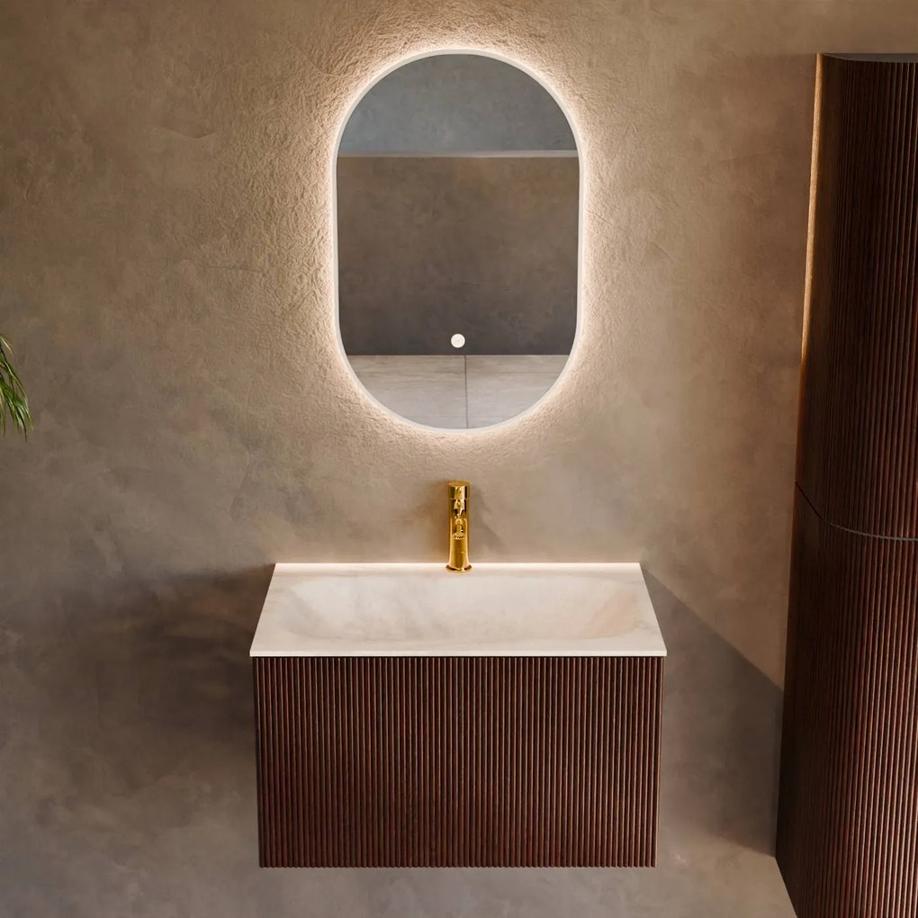 Mondiaz Kurve-dlux 70cm badmeubel ruby met 1 lade en wastafel big small midden 1 kraangat ostra