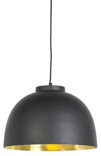 Eettafel / Eetkamer Hanglamp zwart met messing binnenkant 40 cm - Hoodi Industriele / Industrie / Industrial E27 rond Binnenverlichting Lamp