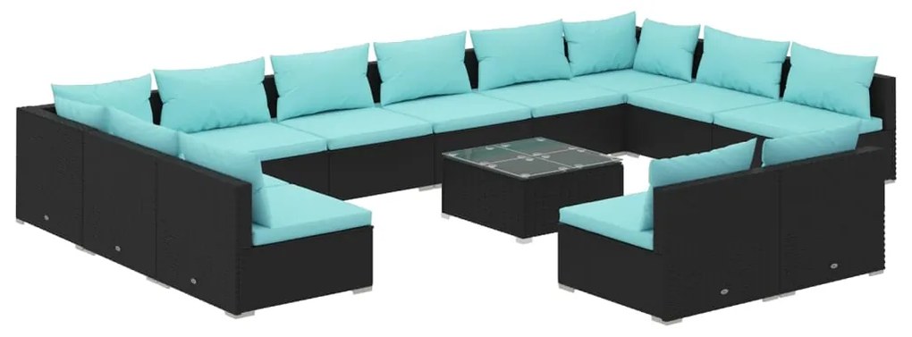 vidaXL 13-delige Loungeset met kussens poly rattan zwart