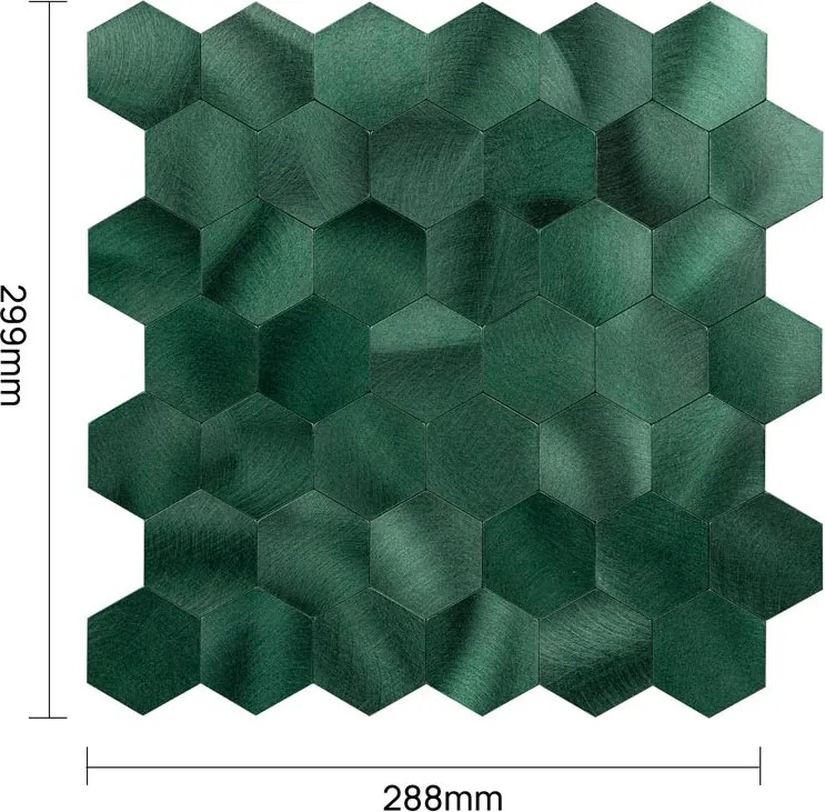 Zelfklevend Mozaïek Hexagon Aston Groen - 29.5 cm x 29.5 cm x 0.4 cm | 0.5 kg | Paneli zelfklevende steenstrips