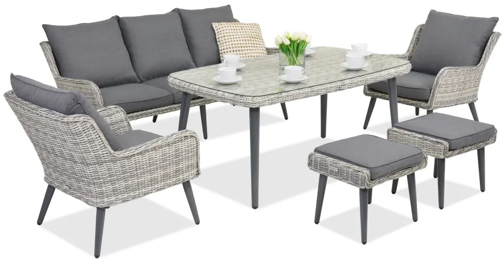 Bilbao Apetito tuinmeubelen 5 + 2 Garden Point poefs wit
