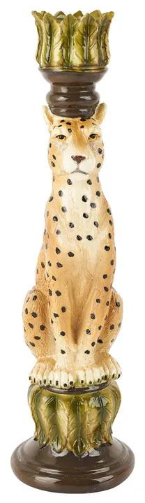 Dinerkaars kandelaar luipaard - groen/bruin - 8x7.5x25.5 cm