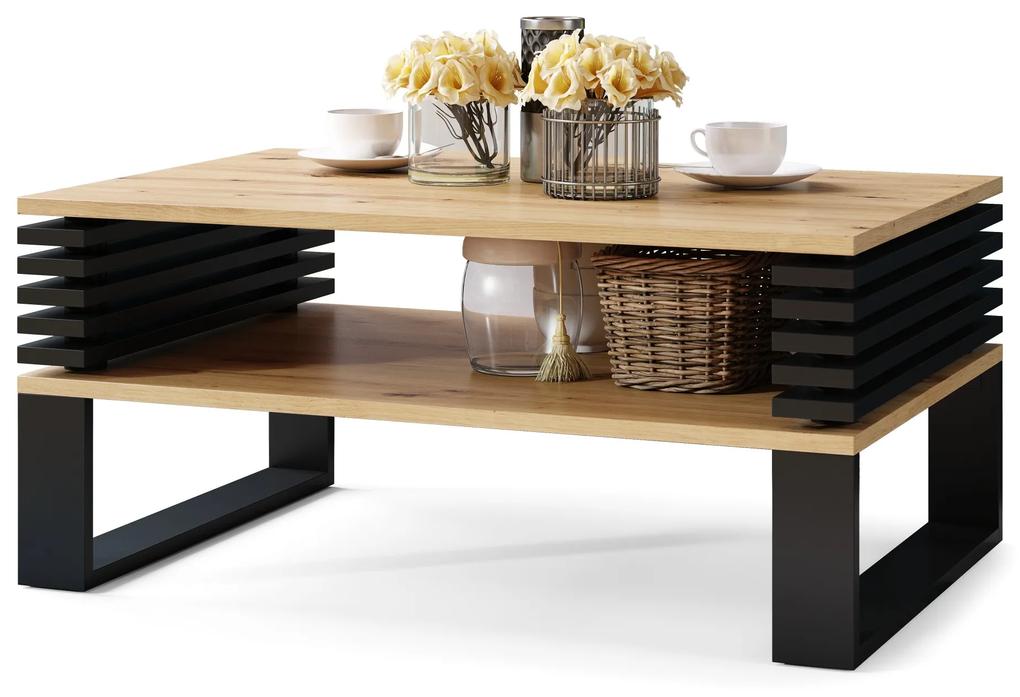 GOKEE artisanaal eik / zwart mat - moderne salontafel met legplank