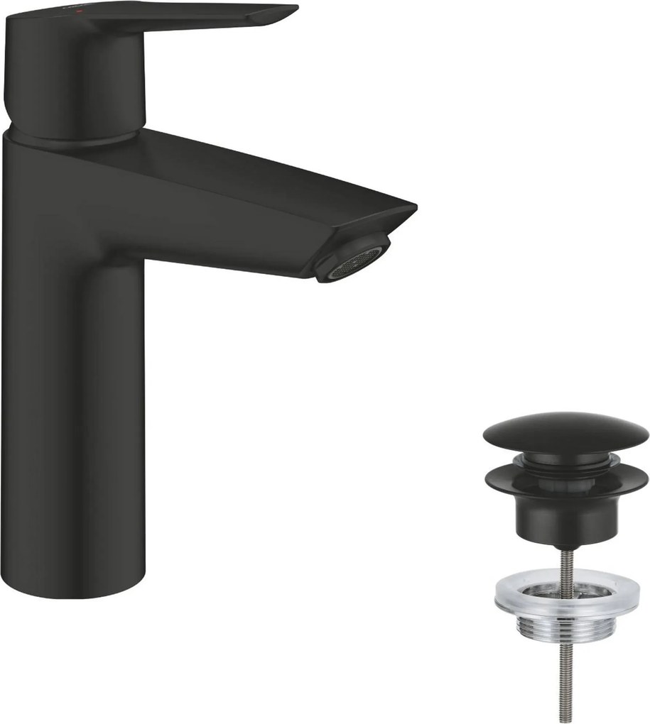 Grohe Quickfix Start M-size wastafelkraan met push-open waste mat zwart