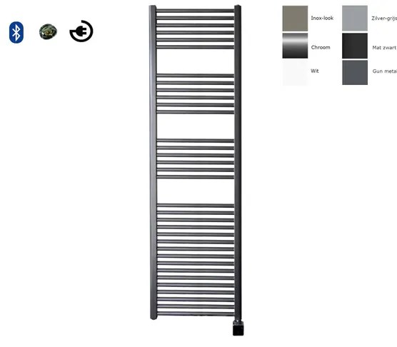 Sanicare electrische design radiator 172 x 60 cm. Gun metal met BLUETOOTH thermostaat chroom (linksonder) HRLBC601720/M