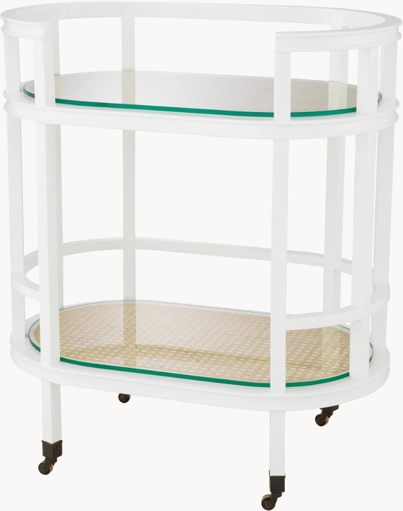 Barcart Bahamas van mahoniehout met glazen en rotan planken
