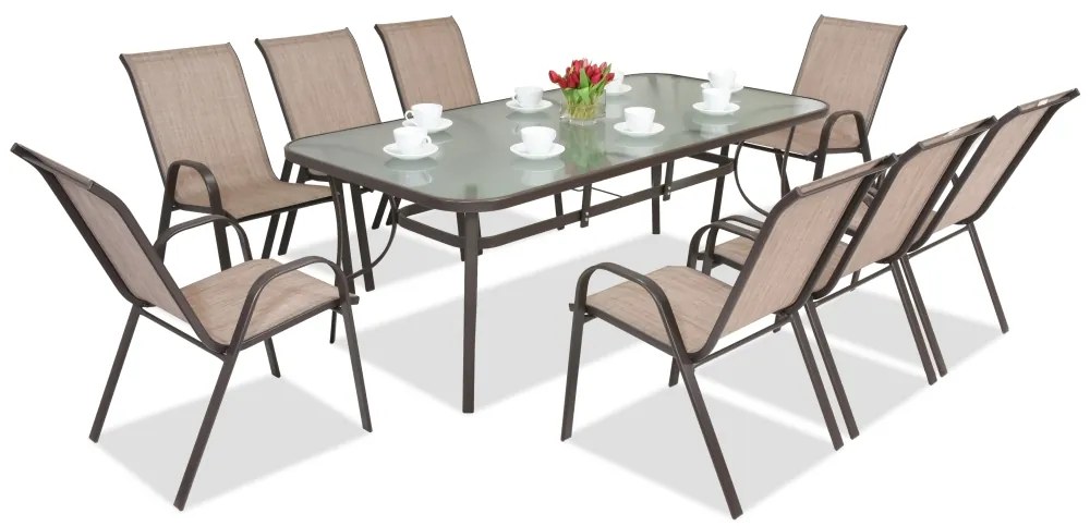 Stalen dining tuinmeubelen Modena voor 8 personen met grote tafel Garden Point bruin