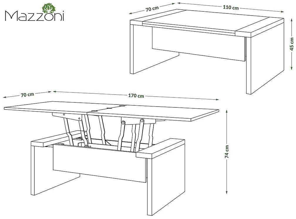 SPACE beton/wit, opklapbare salontafel, in hoogte verstelbaar