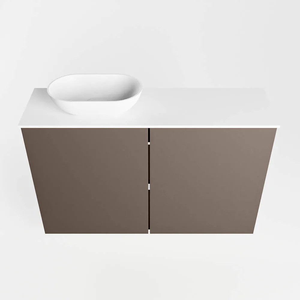 Mondiaz Fowy toiletmeubel 80cm smoke met witte waskom links en kraangat