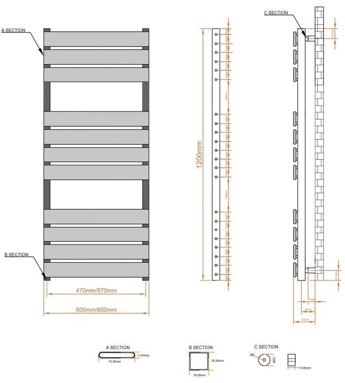 Eastbrook Deddington handdoekradiator 50x120cm 725W wit glans