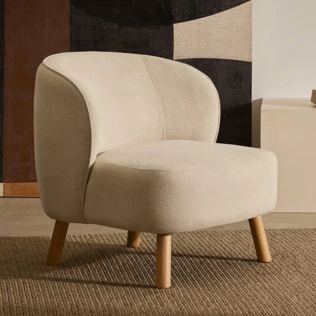 Kave Home Ulit Fauteuil Beige Chenille Met Houten Pootjes