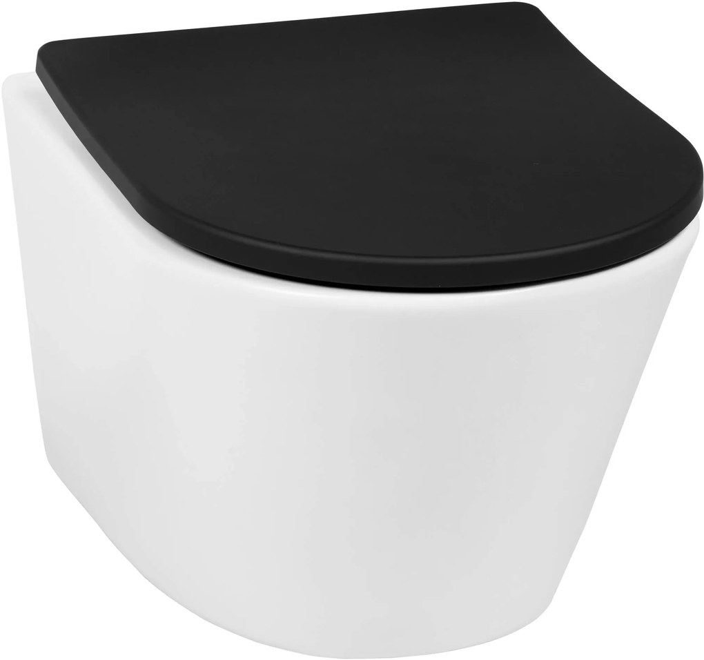 Saqu Sky Duo randloos hangtoilet met slimseat toiletbril met quickrelease Mat wit/Zwart