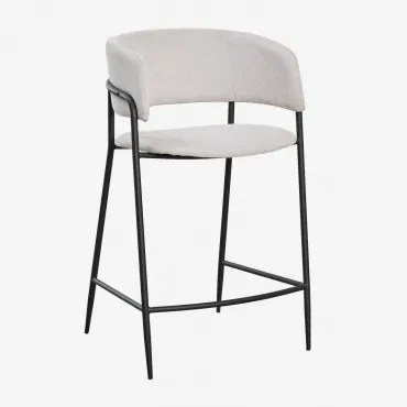 Nalon Hoge Gestoffeerde Kruk Zwart & ↑65 Cm & Stof Gebroken Wit - Sklum