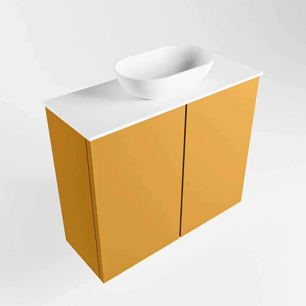 Mondiaz Fowy toiletmeubel 60cm ocher met witte waskom midden en kraangat