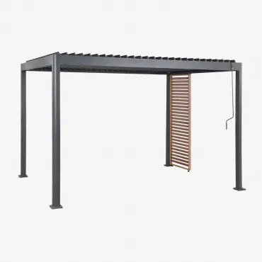Bioclimatische Aluminiumpergola Met Lamellen En Druvia-paneel Grafietgrijs - Kastanjehoutbruin & Pergola Van 3x4 M Met 1 Paneel Van 90,5 Cm - Sklum