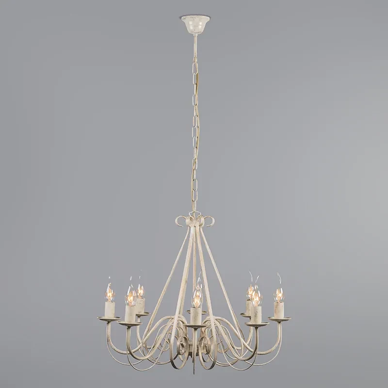 Eettafel / Eetkamer Kroonluchter crème met klemkap 12 cm zwart - Giuseppe Klassiek / Antiek, Landelijk / Rustiek E14 rond Binnenverlichting Lamp