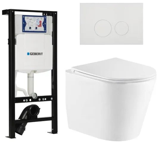QeramiQ Dely Toiletset - 36.3x51.7cm - diepspoel - rimless - Inbouwreservoir met Geberit UP320 spoelmechanisme - softclose toiletzitting - glans witte bedieningsplaat - ronde knoppen - wit glans SW1026255/SW1381697/SW706186/SW1159504
