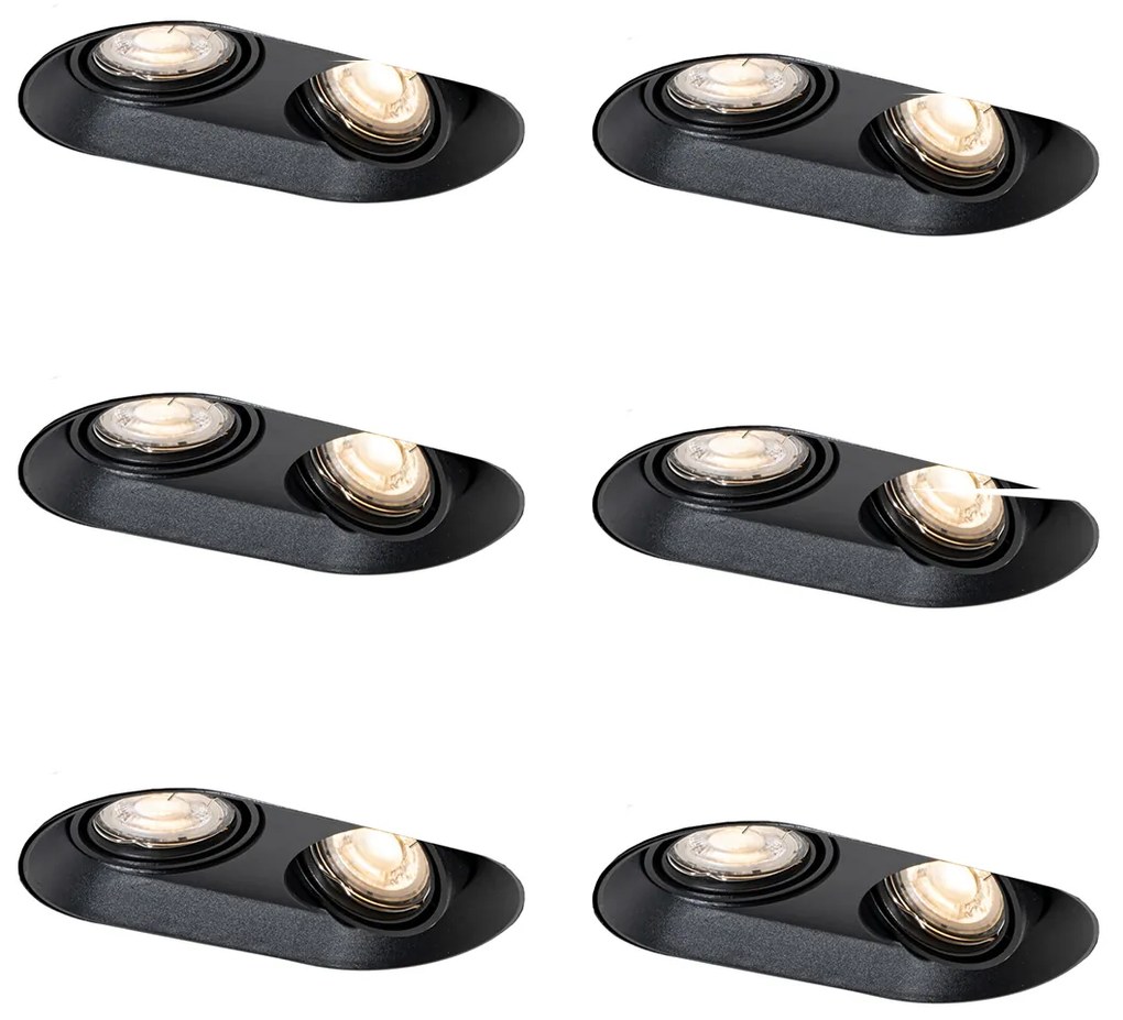 Set van 6 Afgeronde inbouwspot zwart GU10 50mm 2-lichts - Hubs