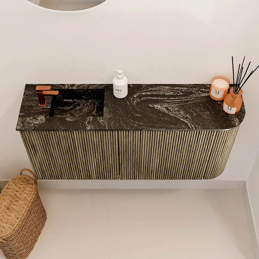 Mondiaz Joya DLux 90cm toiletmeubel ronding rechts dusk met wastafel faye links 1 kraangat lava