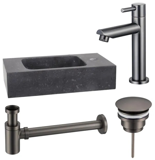 Fortifura Fuente fonteinset - 40x22x9cm - 1 kraangat - natuursteen - fonteinkraan gunmetal - zwart SW696237/SW696207/SW696217/SW533192