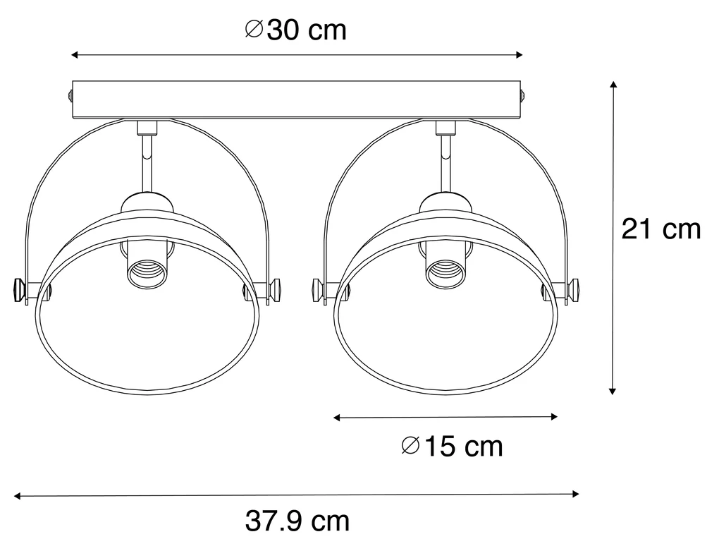 Industriële plafondlamp zwart met goud 2-lichts verstelbaar - Magnax Industriele / Industrie / Industrial E14 Binnenverlichting Lamp