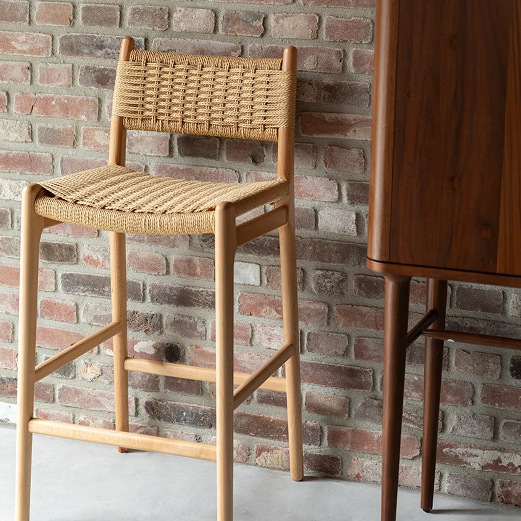 Dutchbone Cecile Houten Frame Barkruk Naturel