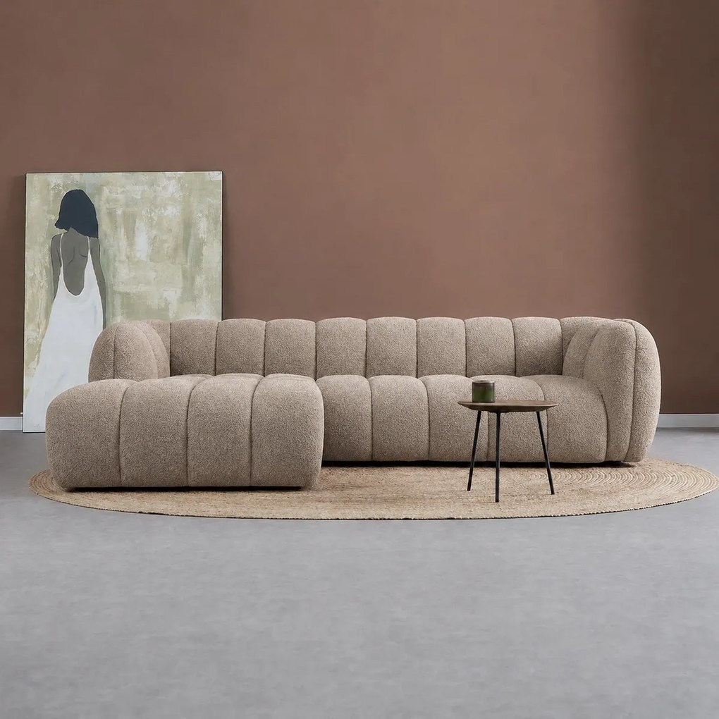 Hoekbank Met Lijnstructuur Links Beige