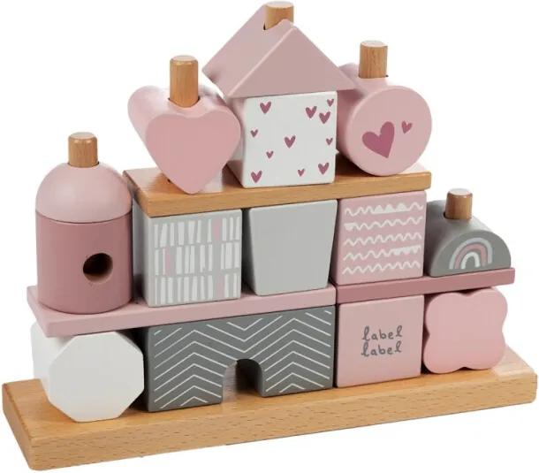 Stacking Blocks House - Pink - Houten speelgoed