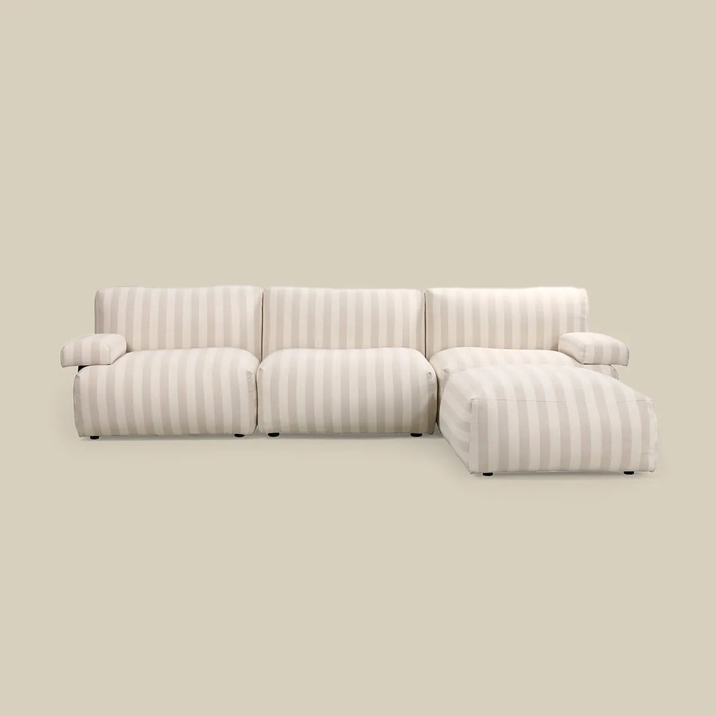 Modulaire Bank Met Hocker Strepen Beige Wit