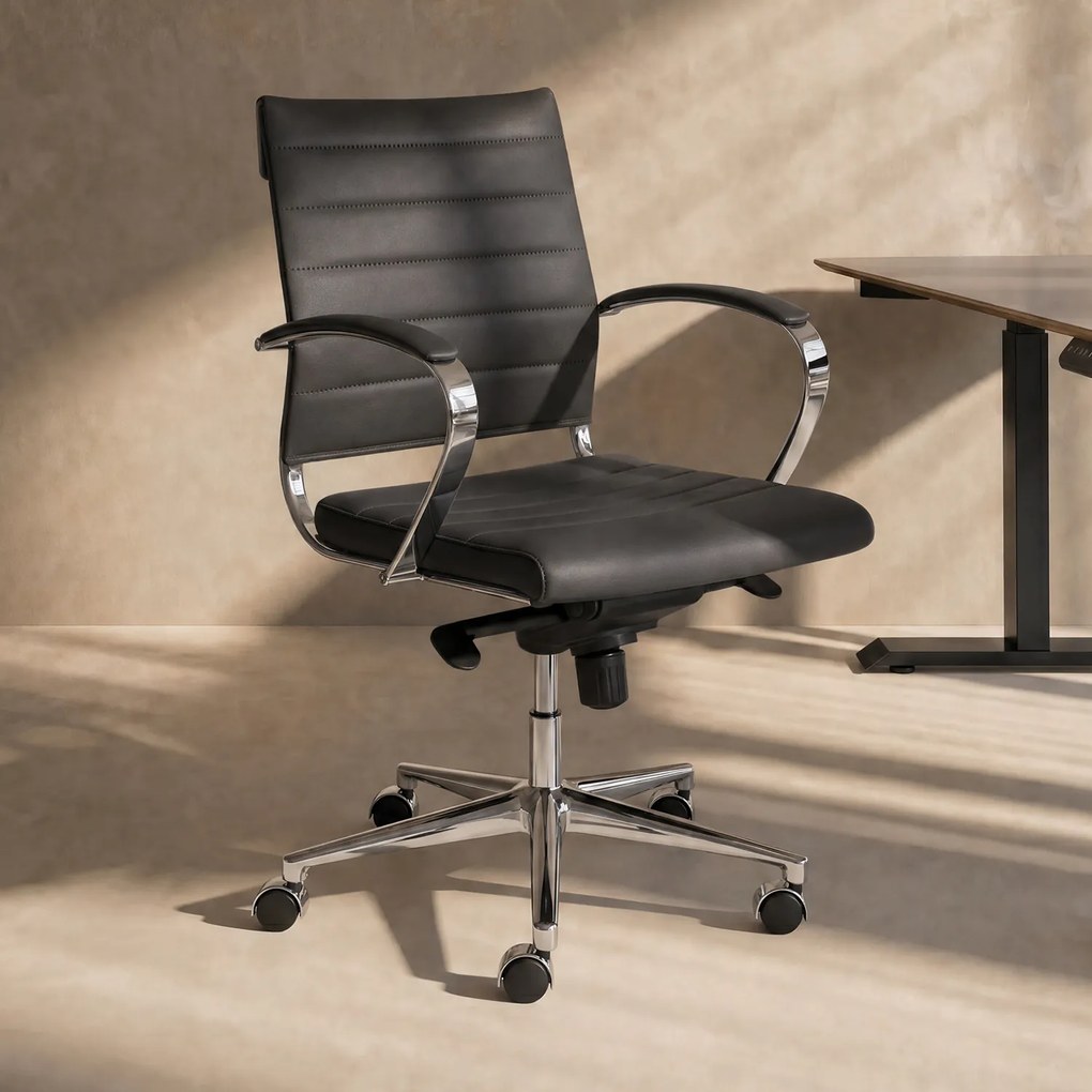Design Bureaustoel Van Zwart PU-leder