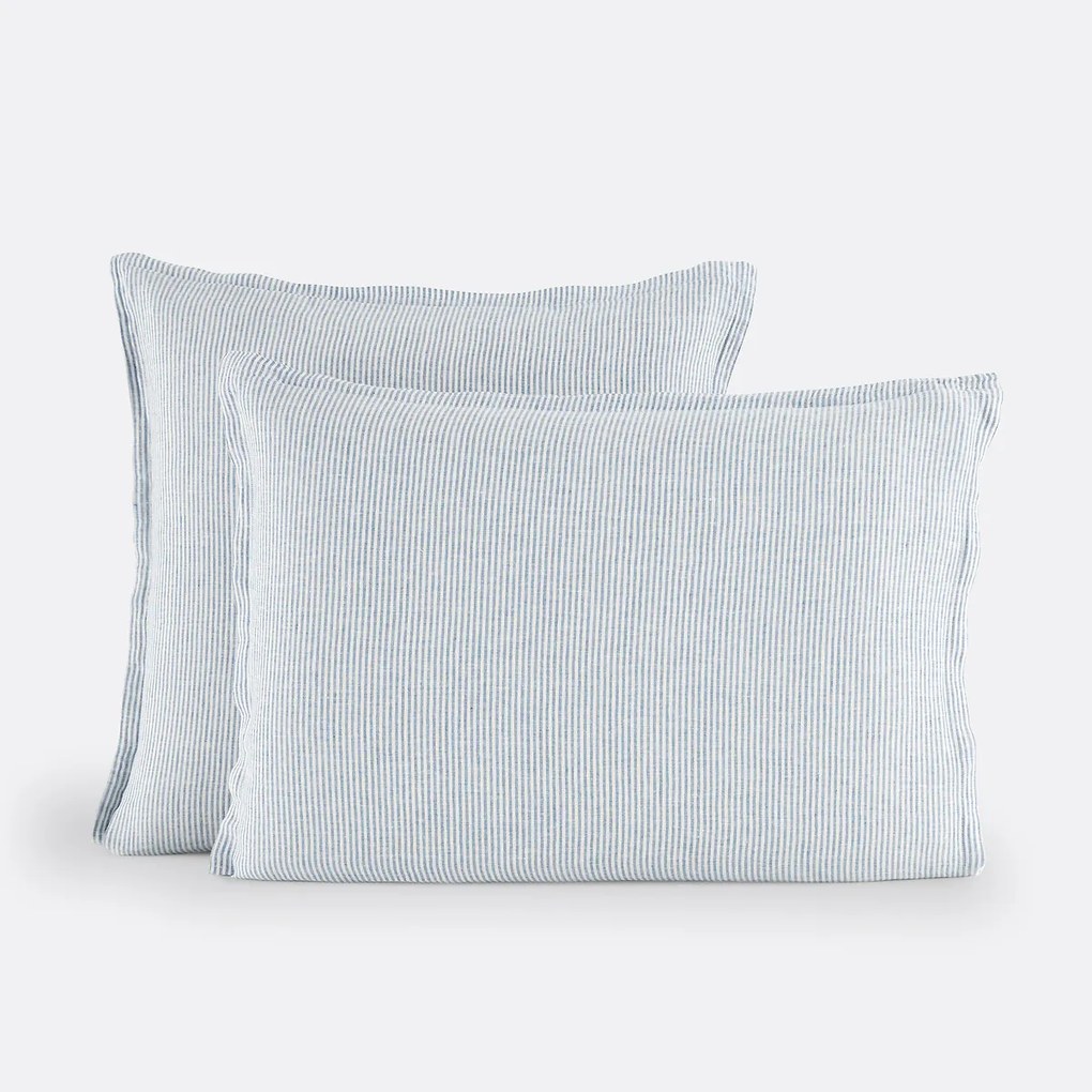 Kussensloop in gewassen linnen, Limona blauw