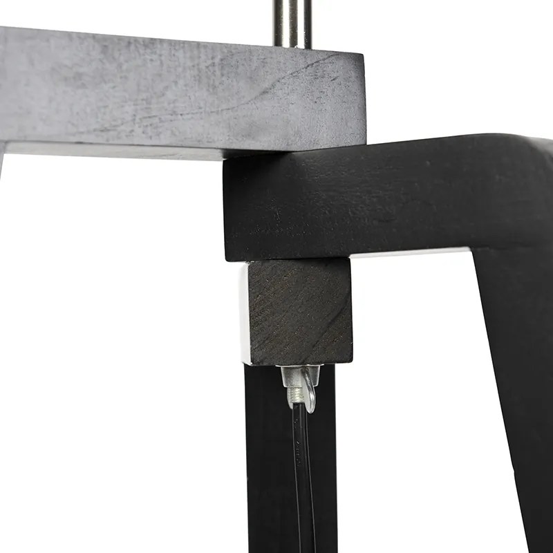 Vloerlamp zwart tripod met bruin en beige gestreepte kap 50cm - Puros