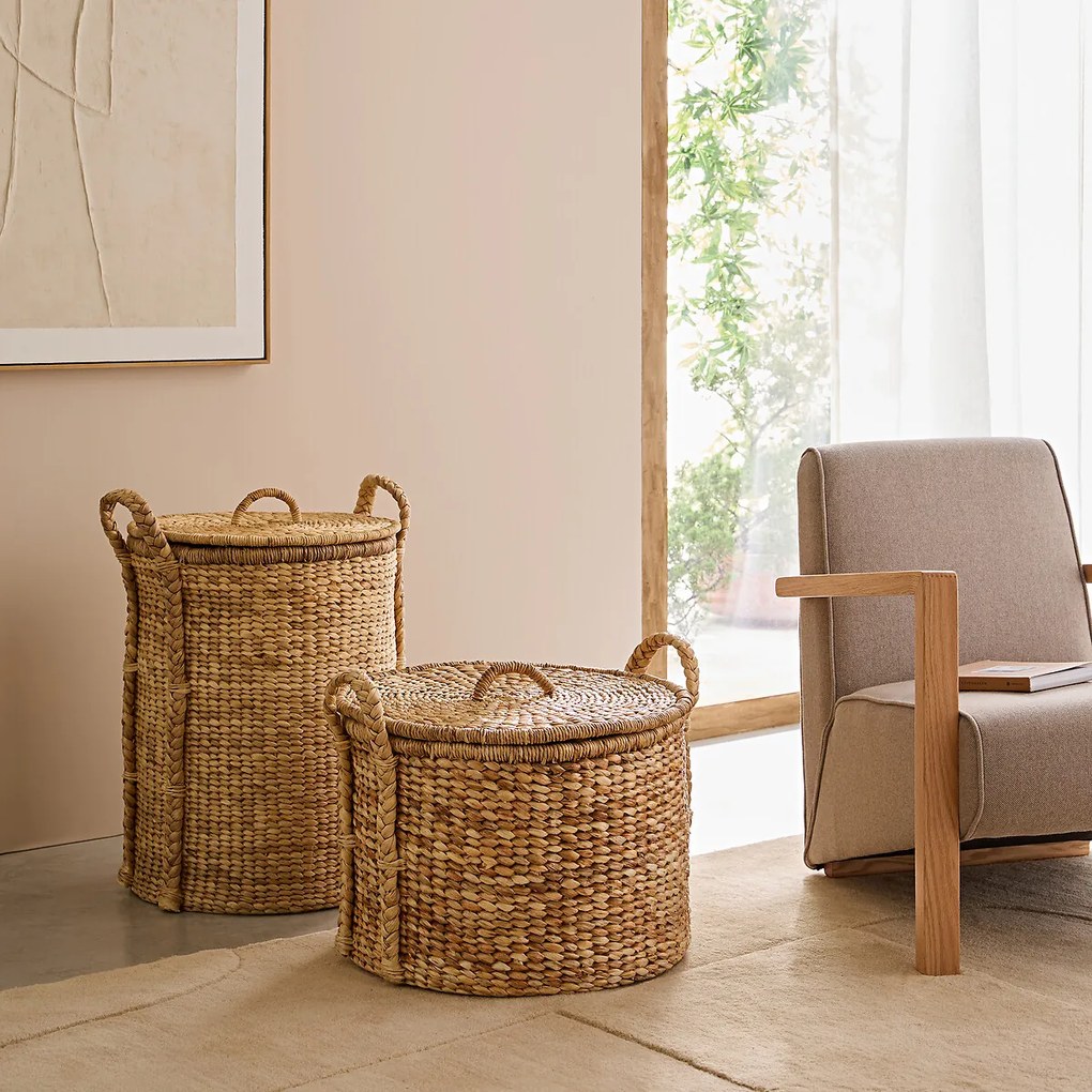 Ronde mand met deksel van waterhyacint 36,5cm Tima