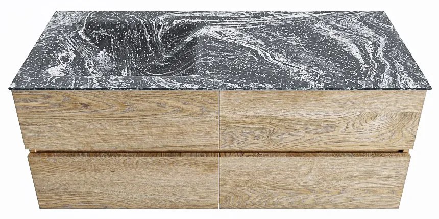 Mondiaz Vica DLux badmeubel 120cm washed oak 4 lades met wastafel lava links zonder kraangat