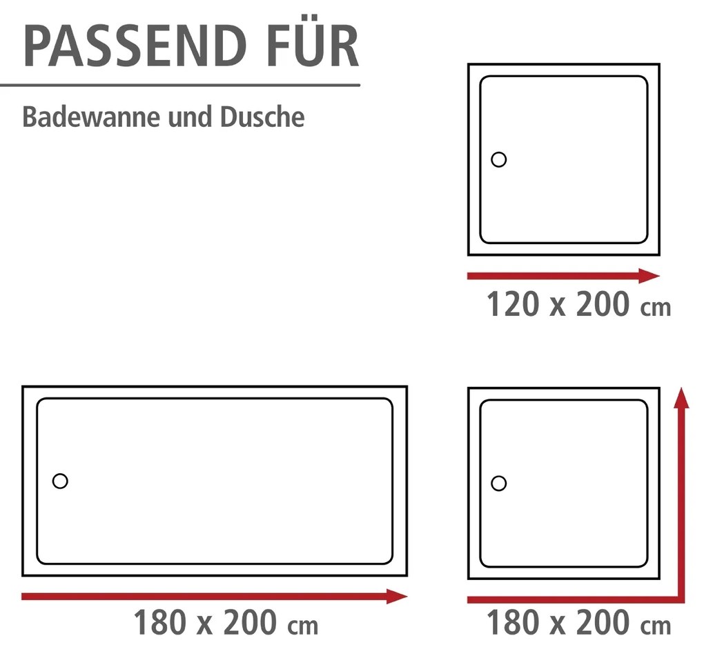 Wenko anti-schimmel douchegordijn 180x200cm polyester uni rood inclusief ringen