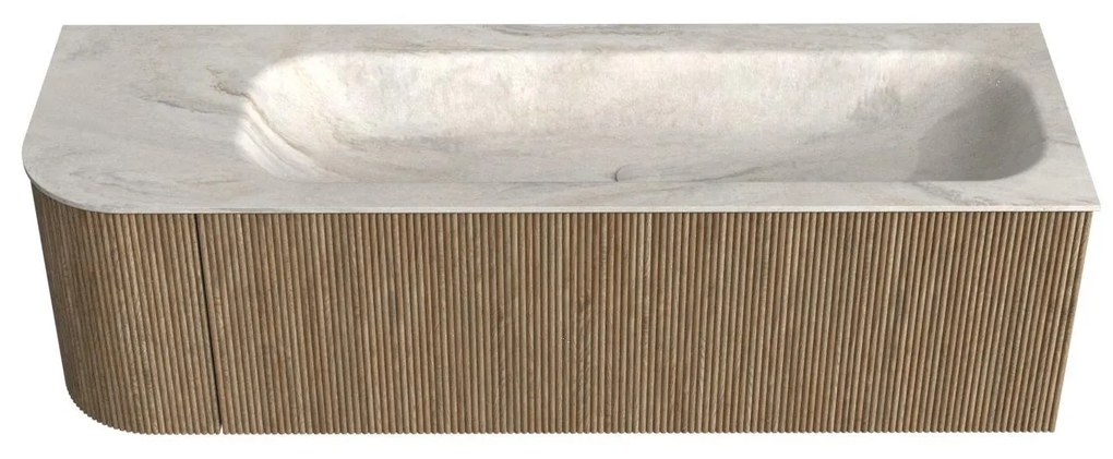 Mondiaz Kurve-dlux 145cm badmeubel ronding links dusk met 1 lade en deur en wastafel big large rechts zonder kraangat ostra